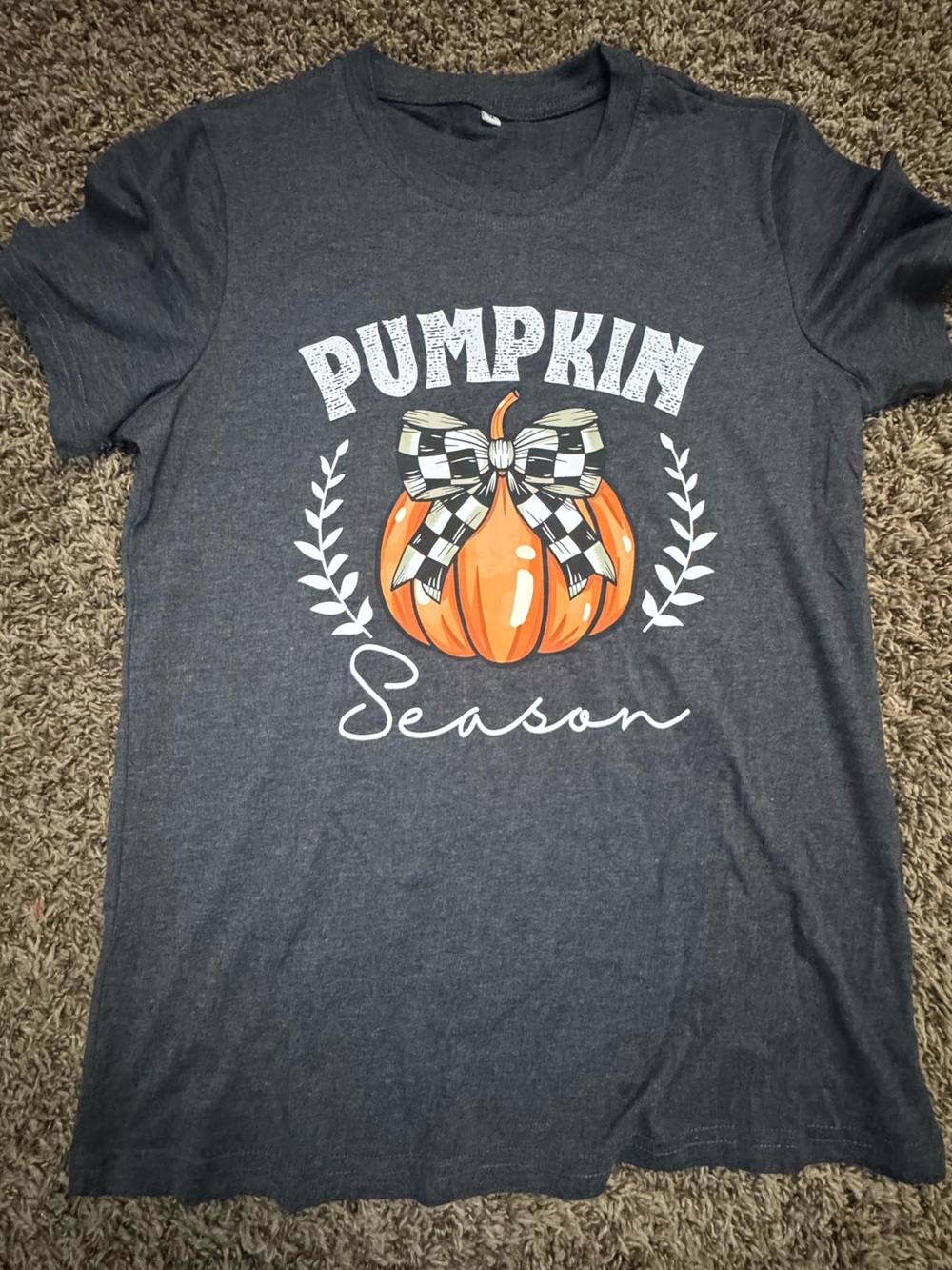 Pumpkin Season Graphic Tee - Dark Gray with Orange Pumpkin